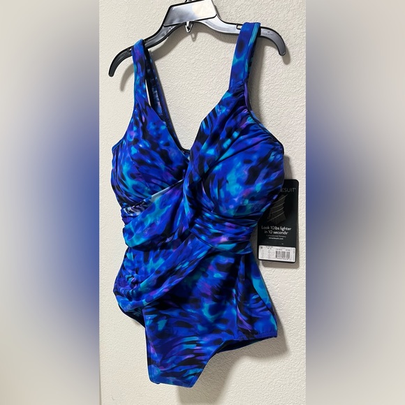 Miracle Suit Revele Blue- One Piece Swimsuit- padded Straps & Draped Silhouette - Picture 8 of 14